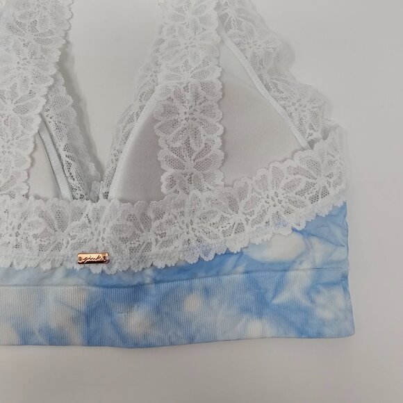 PINK Victoria's Secret Seamless Blue and White Tie Dye Lace Trim Plunge Bralette - Picture 7 of 12